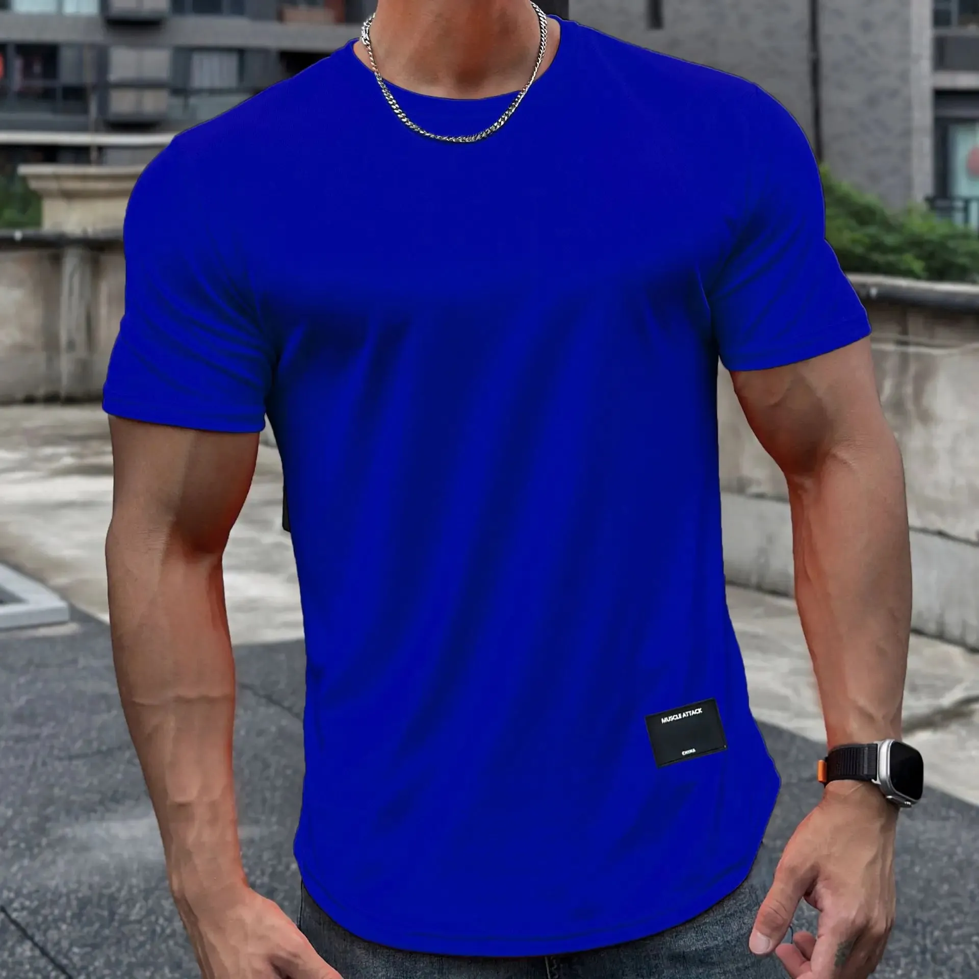 2023 new Men Summer Short Sleeve Fitness T Shirt Running Sport Gym Muscle T Shirt Workout Casual High Quality Tops Clothing