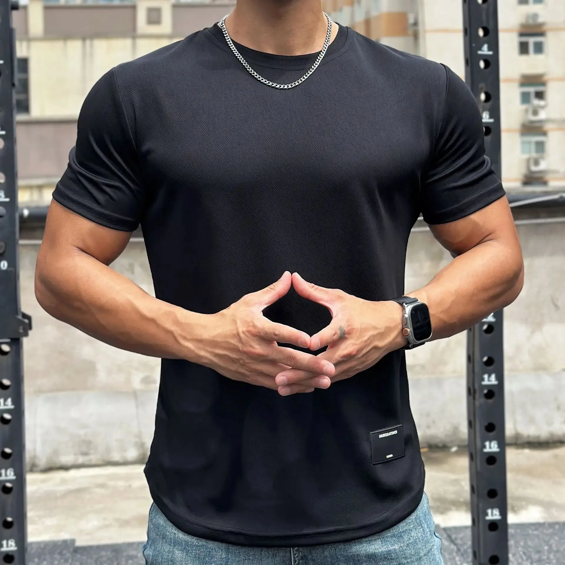 2023 new Men Summer Short Sleeve Fitness T Shirt Running Sport Gym Muscle T Shirt Workout Casual High Quality Tops Clothing