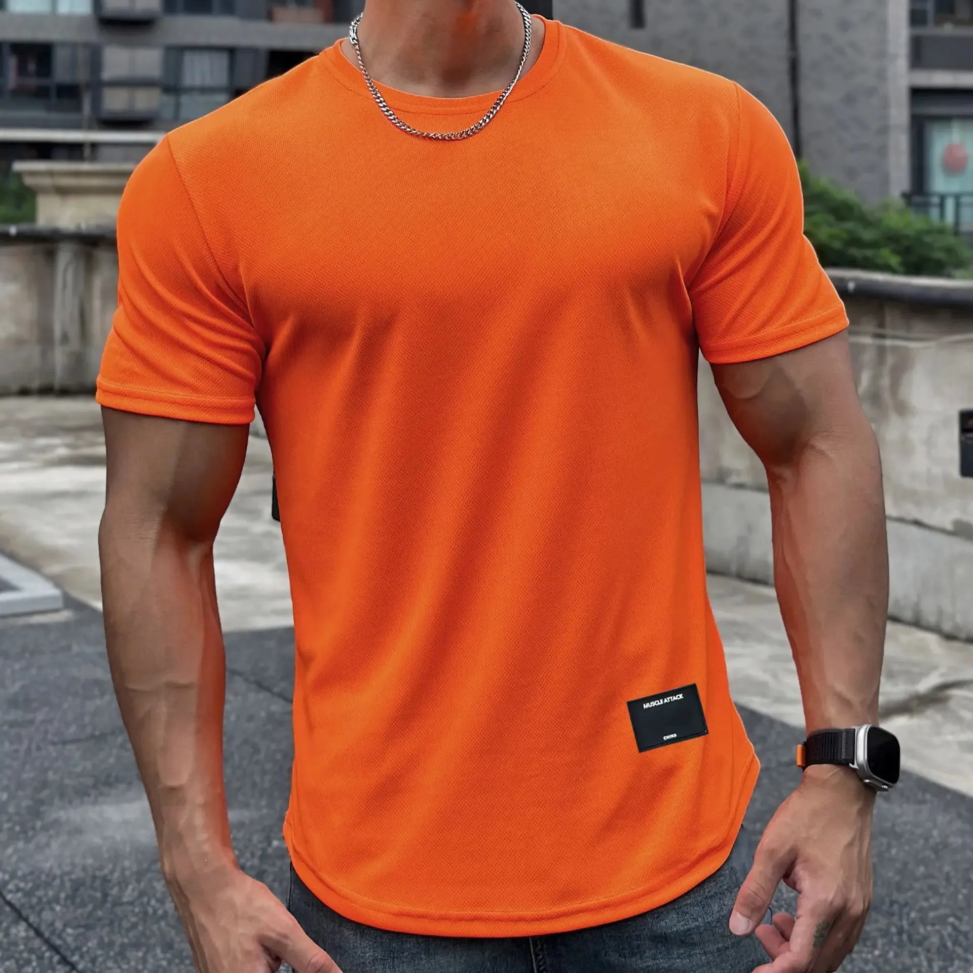 2023 new Men Summer Short Sleeve Fitness T Shirt Running Sport Gym Muscle T Shirt Workout Casual High Quality Tops Clothing