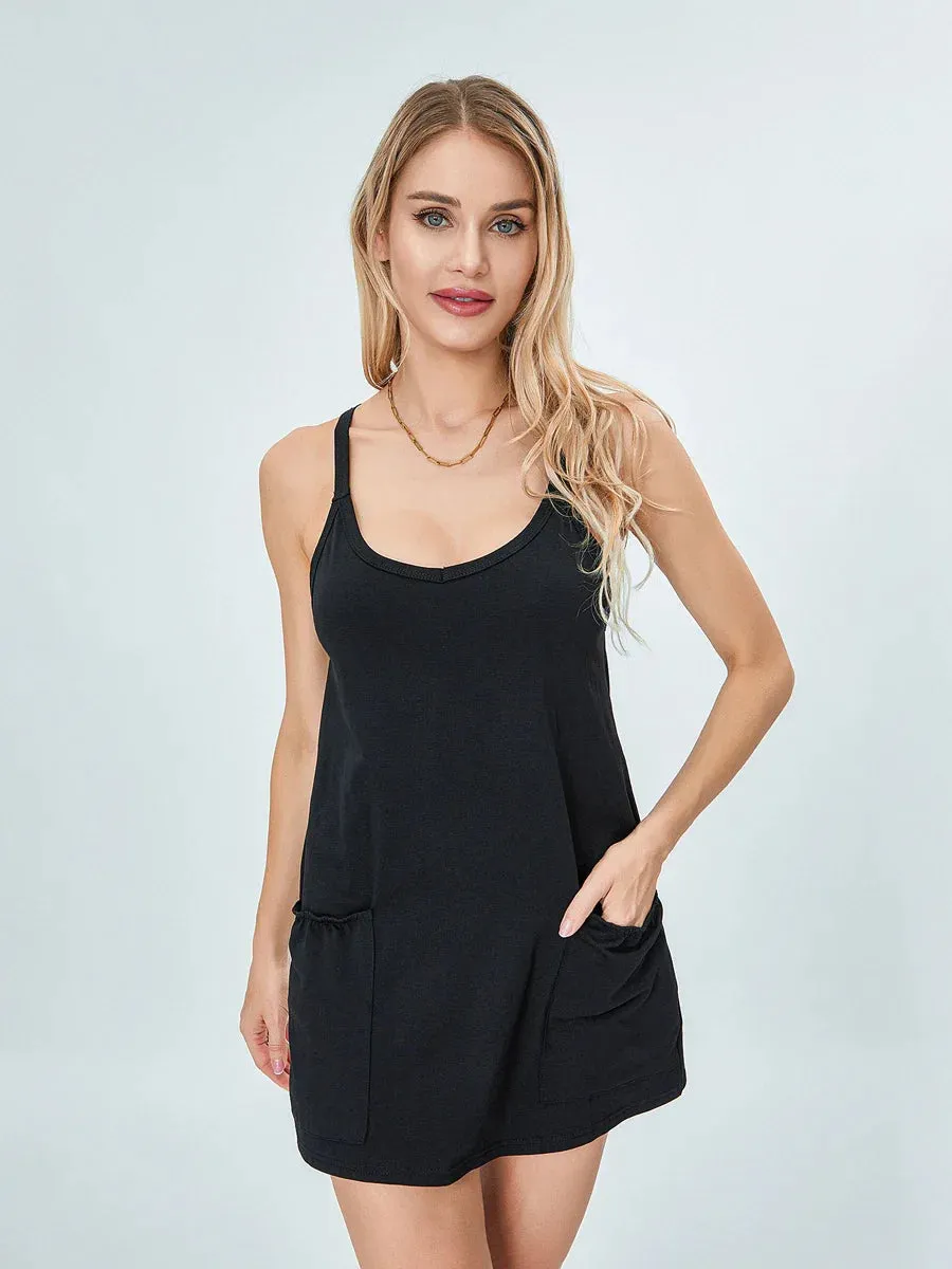 2024 Summer Sleeveless Strappy Athletic Romper Workout Tennis With Pockets Casual Women Dress