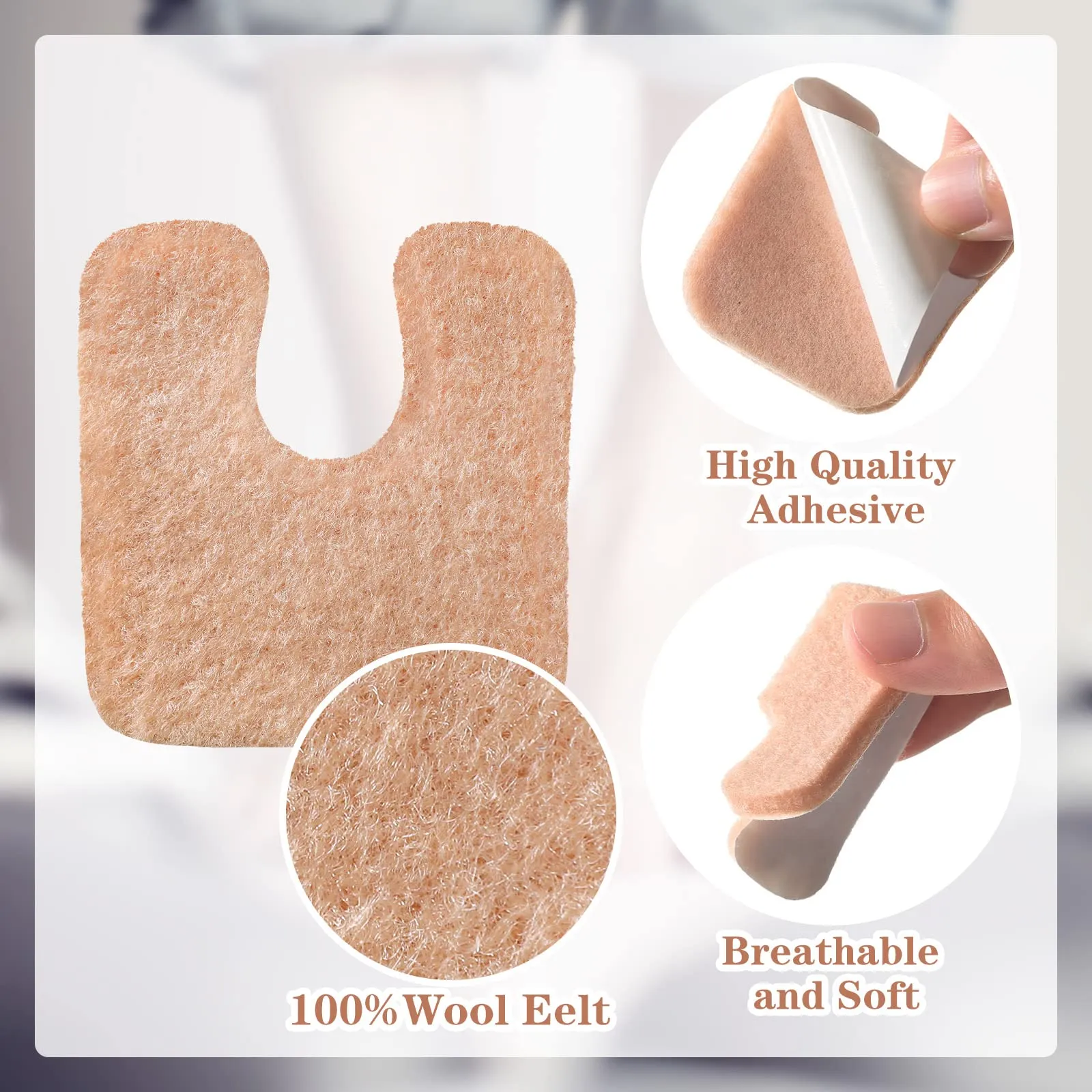 48 Pieces U-Shaped Felt Callus Pads Metatarsal Foot Pads for Pain Relief Keep Calluses from Rubbing on Shoes Forefoot and Support Self-Adhesive Foam Foot Cushion Pad for Men and Women Beige