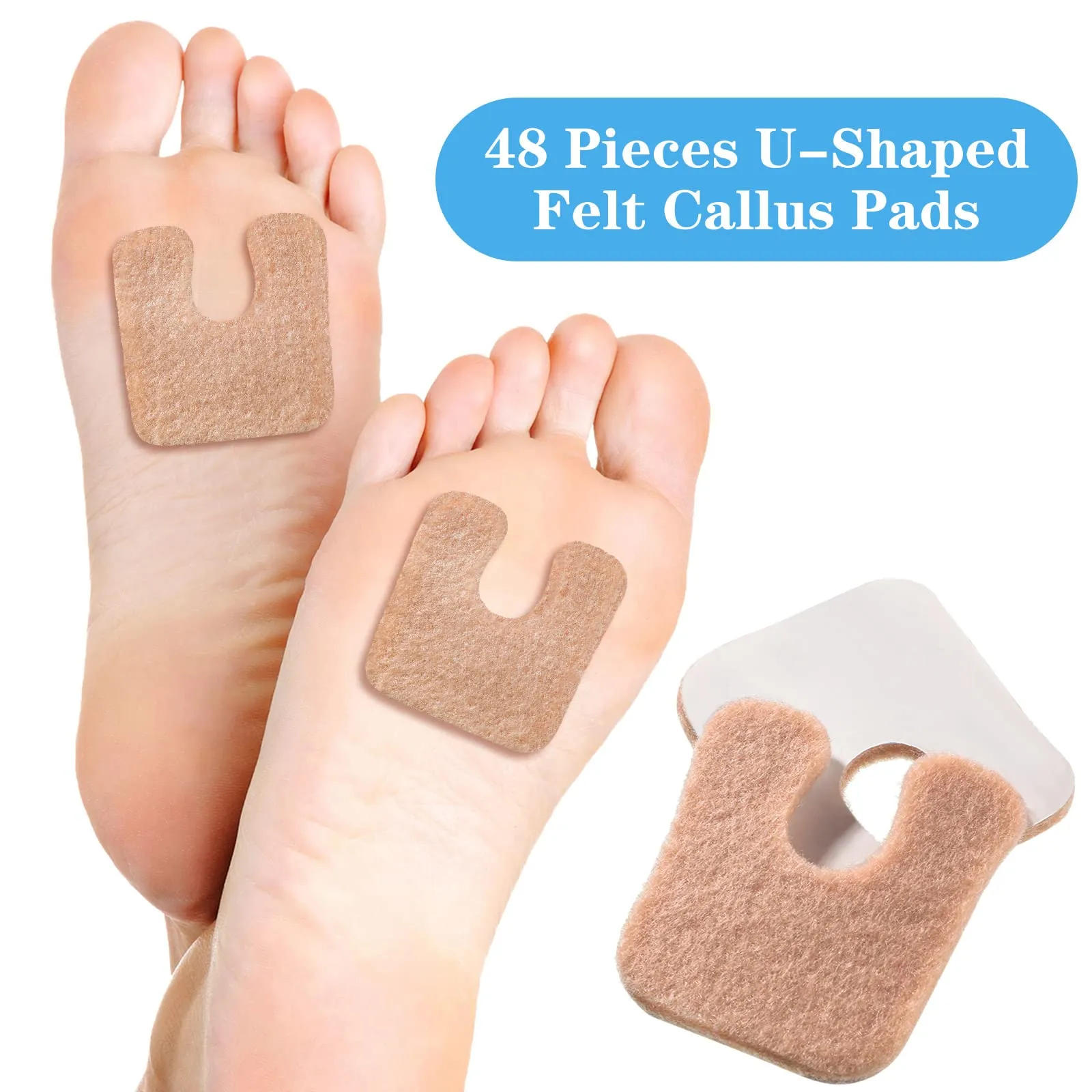 48 Pieces U-Shaped Felt Callus Pads Metatarsal Foot Pads for Pain Relief Keep Calluses from Rubbing on Shoes Forefoot and Support Self-Adhesive Foam Foot Cushion Pad for Men and Women Beige