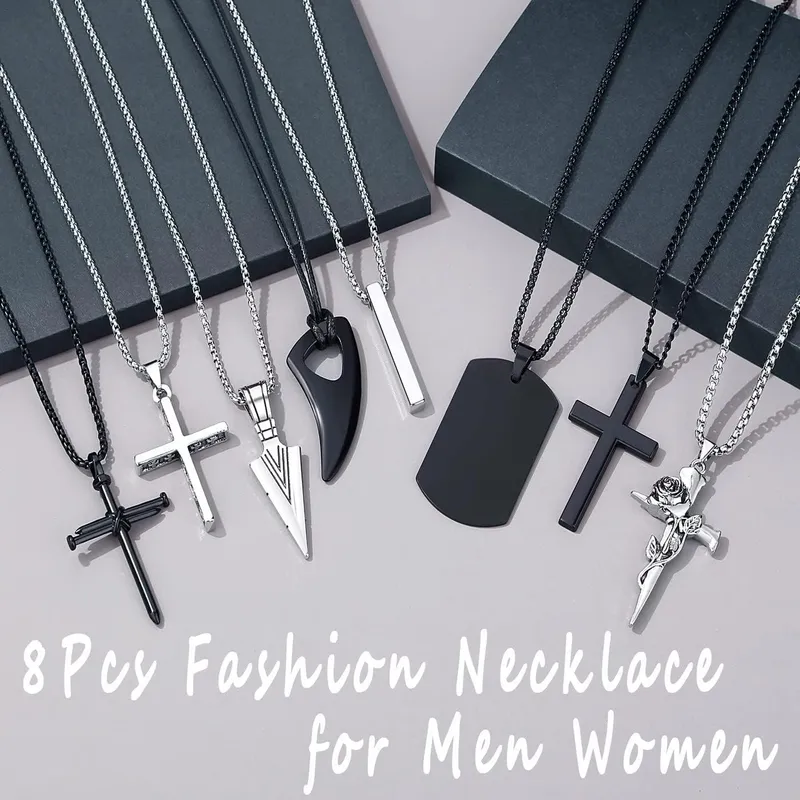 8 Pcs Necklace Set for Men,Each with a 16-24 Inches Chain