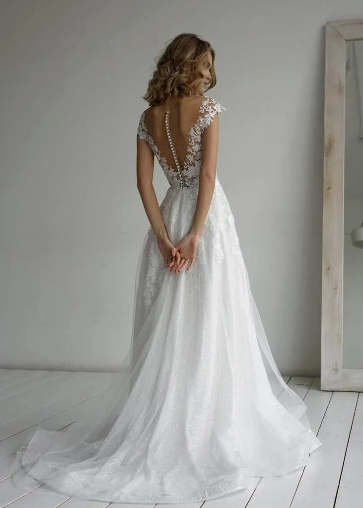 A-line Elegant Glitter fabric Sweetheart Wedding Dress With Appliques WD570