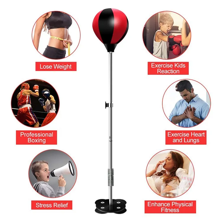 Adult Suction Cup Version Height Adjustable Vertical PU Leather Vent Ball Boxing Speed Ball Family Fitness Equipment with Gloves(Black Red)