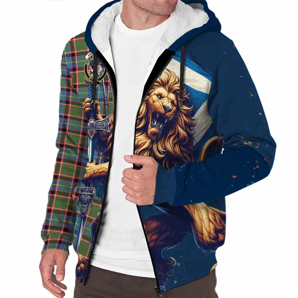 Aikenhead Tartan Family Crest Sherpa Hoodie with Scottish Majestic Lion