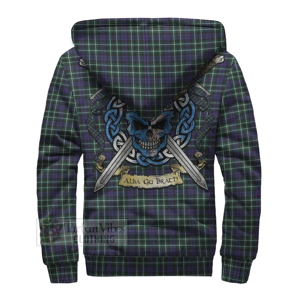 Allardice Tartan Sherpa Hoodie with Family Crest Celtic Skull Style