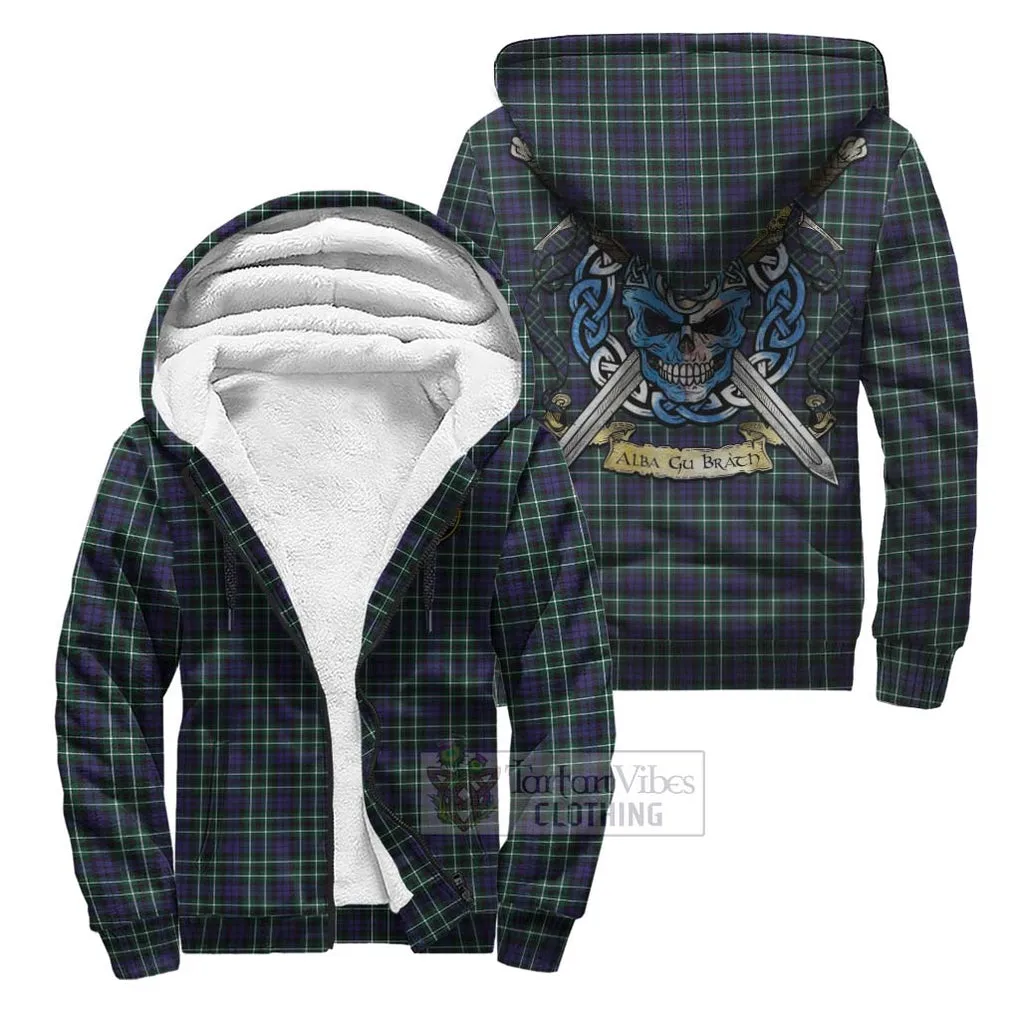 Allardice Tartan Sherpa Hoodie with Family Crest Celtic Skull Style