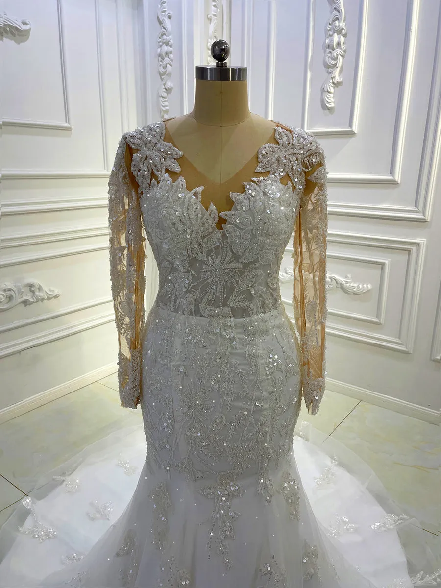 AM1273 Full Sleeve Lace Mermaid Wedding Dress