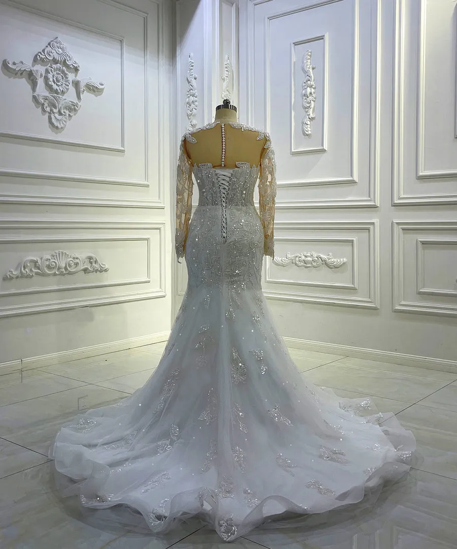 AM1273 Full Sleeve Lace Mermaid Wedding Dress