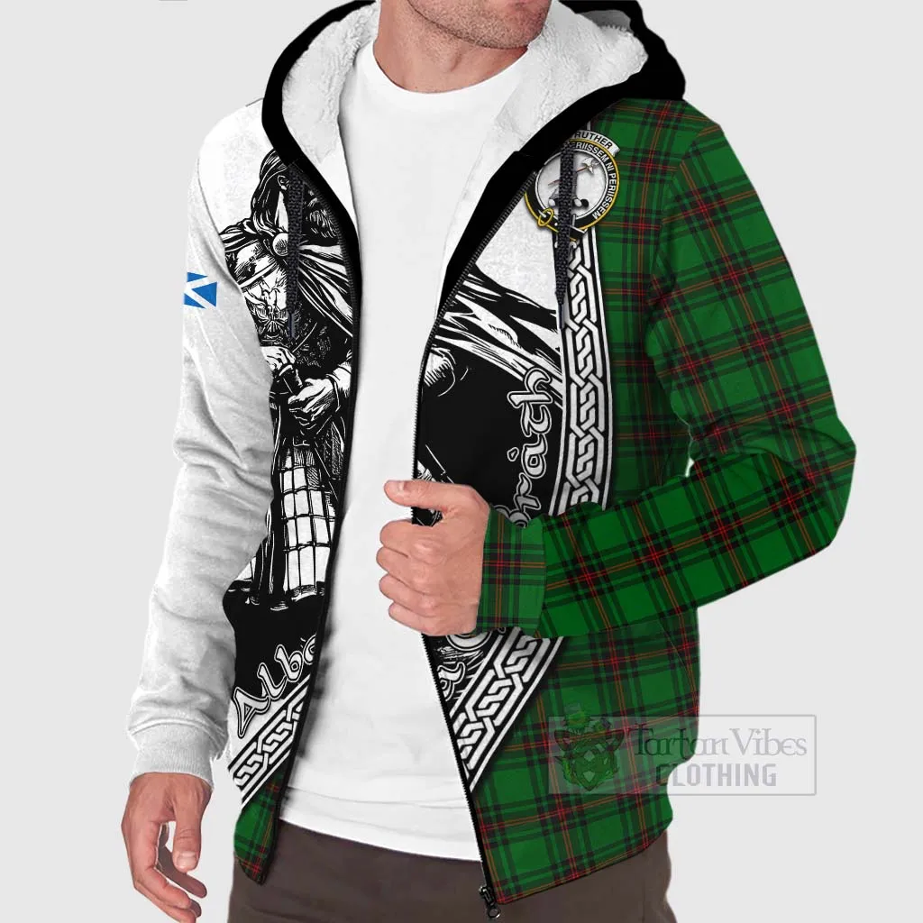 Anstruther Tartan Clan Crest Sherpa Hoodie with Highlander Warrior Celtic Style