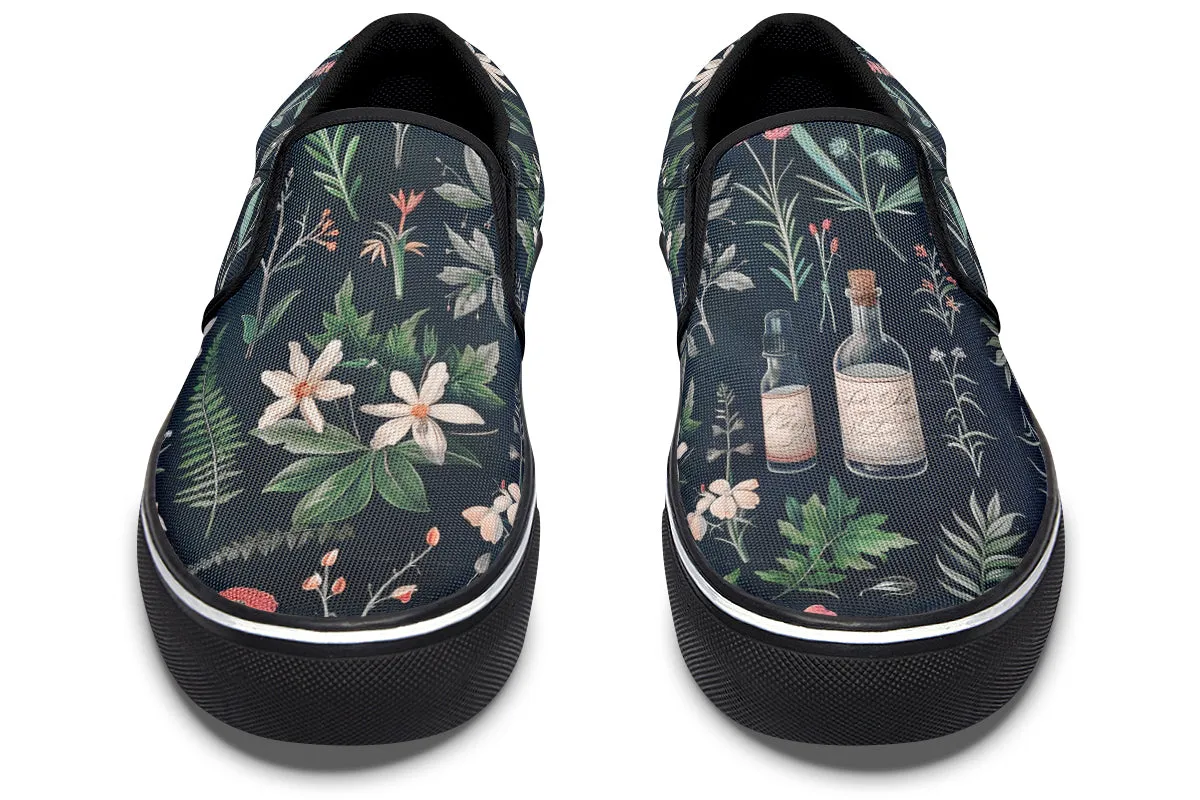 Apothecary Haven Slipons - Comfortable Vegan Canvas Shoes with Easy Elastic In-Step