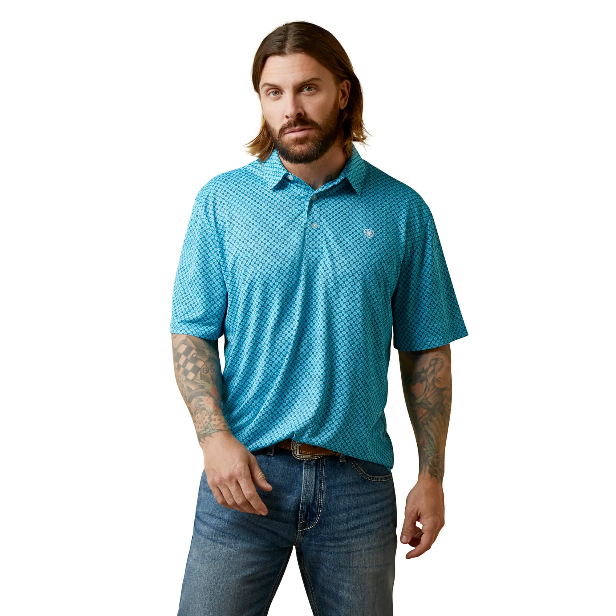 Ariat Men's Peacock Blue All Over Print Polo