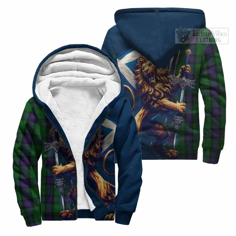 Armstrong Tartan Family Crest Sherpa Hoodie with Scottish Majestic Lion