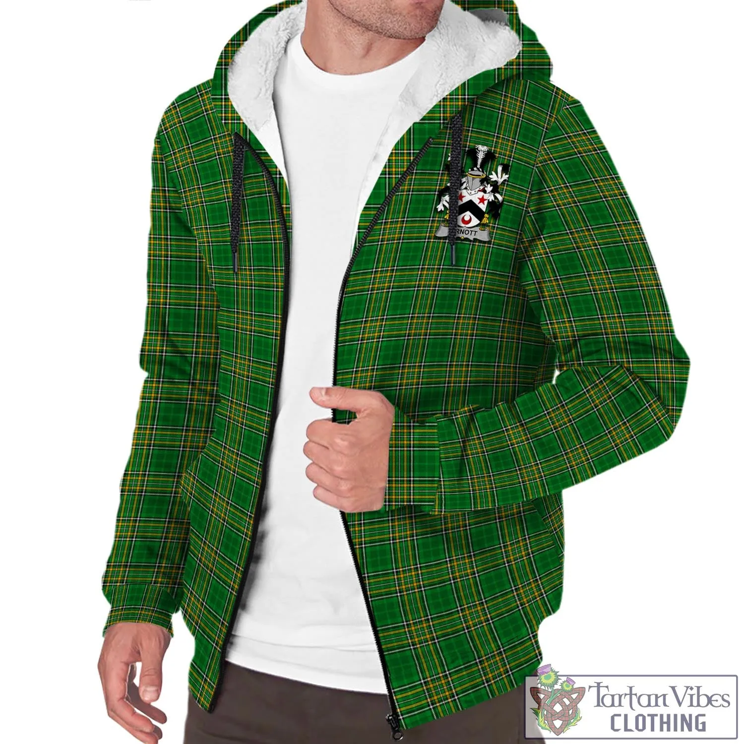 Arnott Irish Clan Tartan Sherpa Hoodie with Coat of Arms