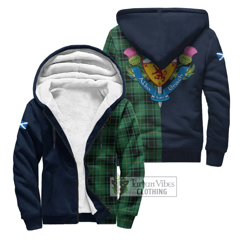 Arthur Ancient Tartan Sherpa Hoodie Alba with Scottish Lion Royal Arm Half Style