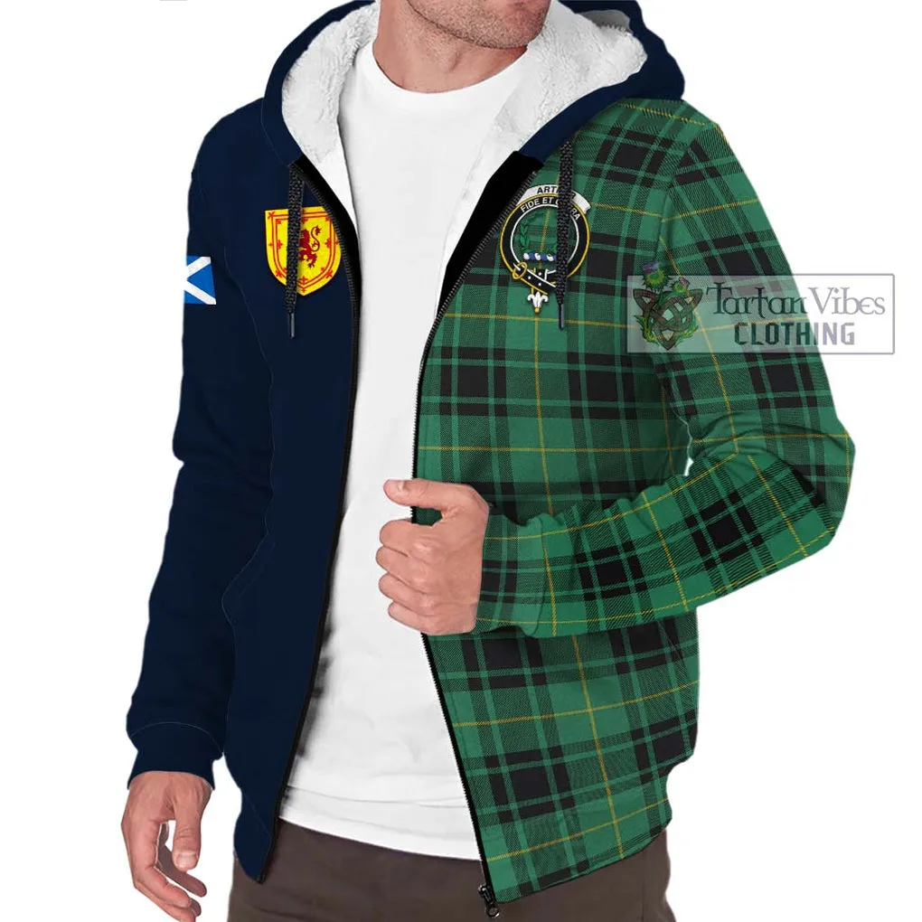 Arthur Ancient Tartan Sherpa Hoodie Alba with Scottish Lion Royal Arm Half Style