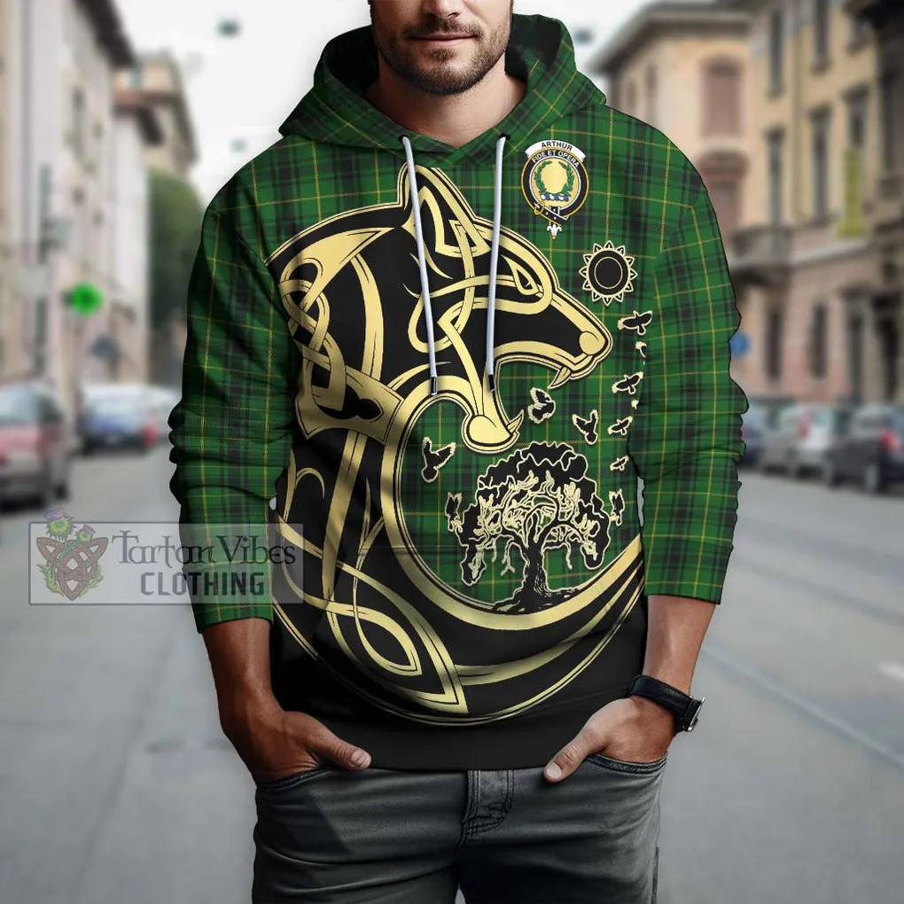 Arthur Tartan Hoodie with Family Crest Celtic Wolf Style