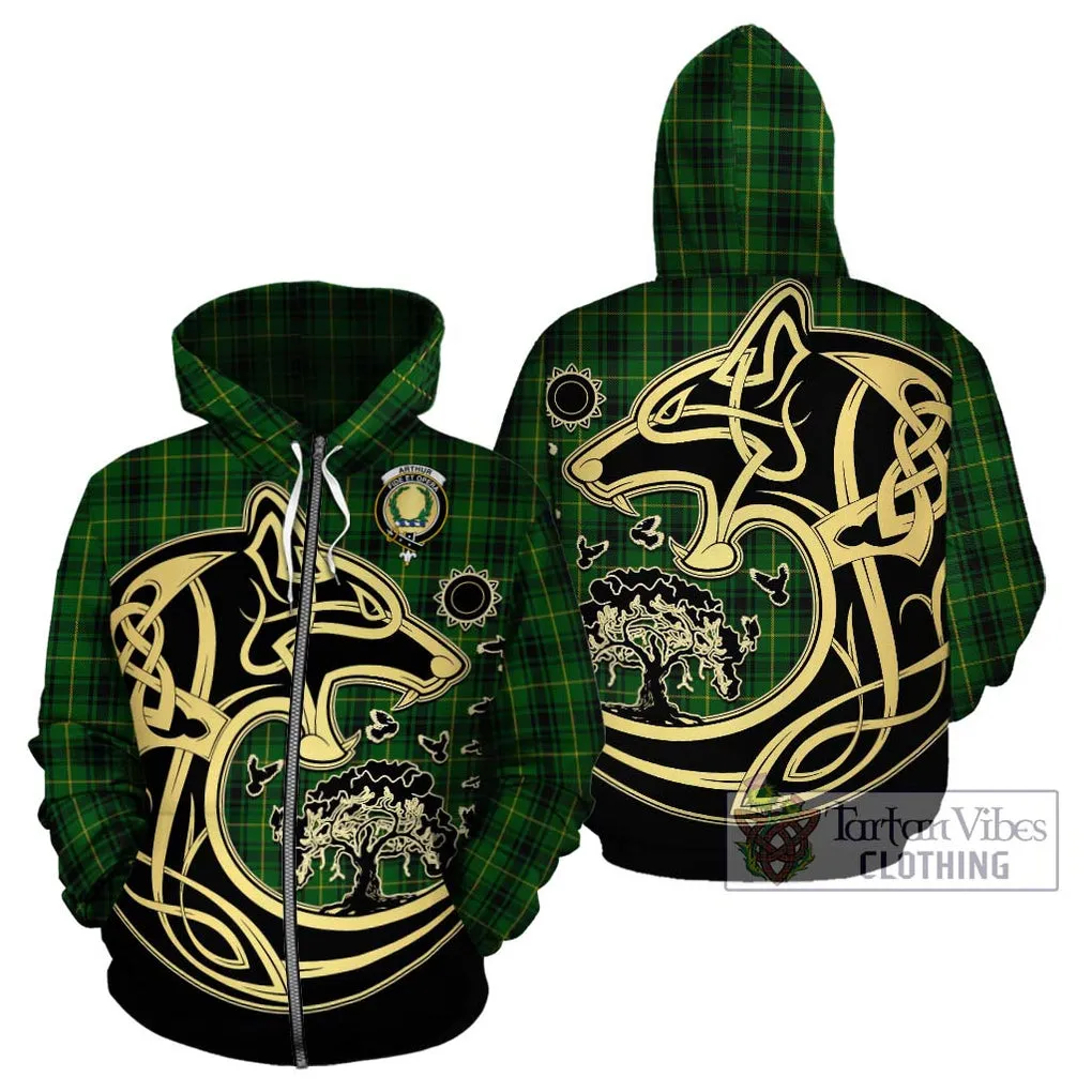 Arthur Tartan Hoodie with Family Crest Celtic Wolf Style