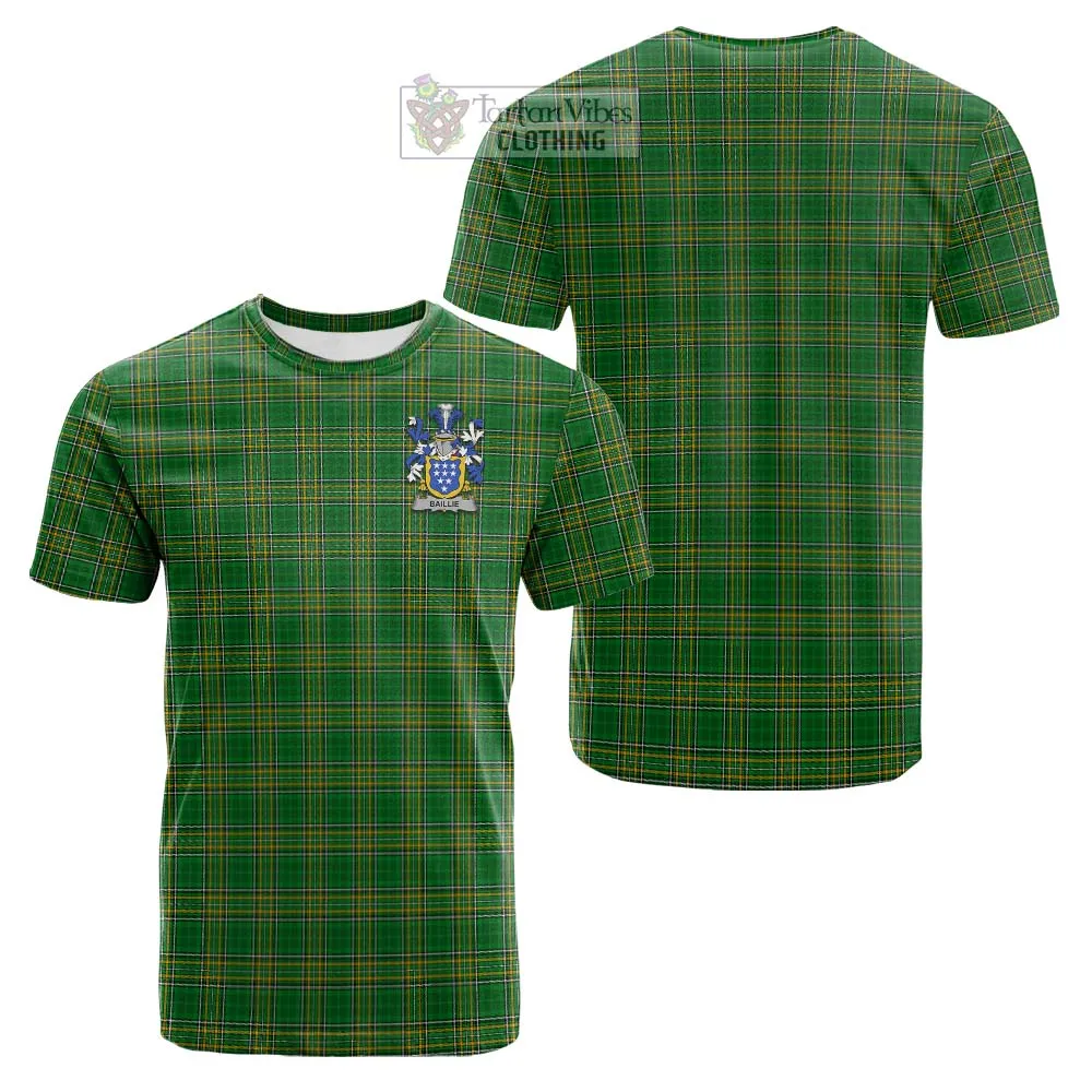 Baillie Irish Clan Tartan Cotton T-shirt with Coat of Arms