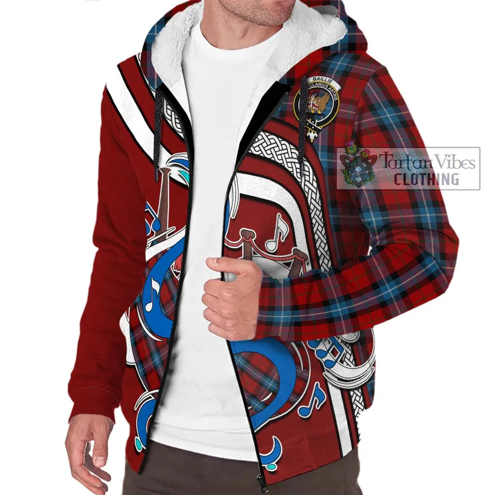 Baillie of Polkemmet Red Tartan Sherpa Hoodie with Epic Bagpipe Style