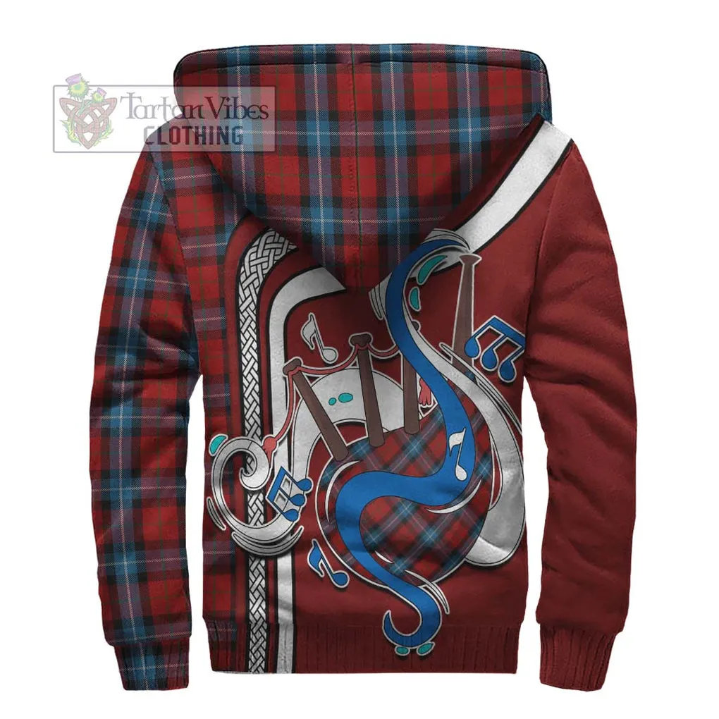 Baillie of Polkemmet Red Tartan Sherpa Hoodie with Epic Bagpipe Style