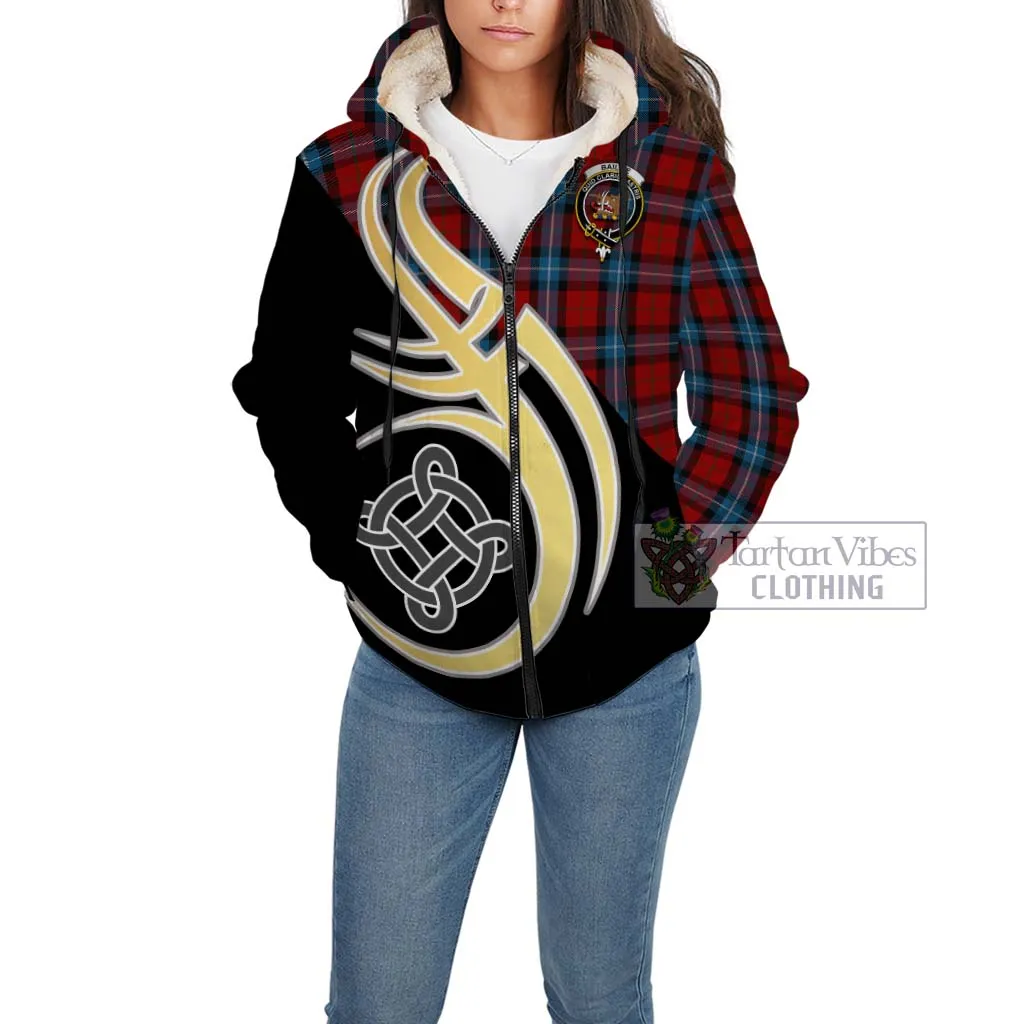 Baillie of Polkemmet Red Tartan Sherpa Hoodie with Family Crest and Celtic Symbol Style