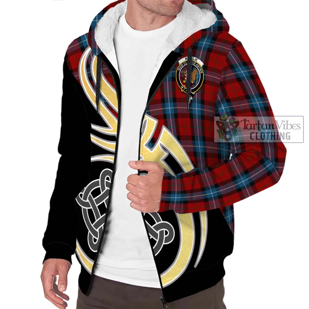 Baillie of Polkemmet Red Tartan Sherpa Hoodie with Family Crest and Celtic Symbol Style