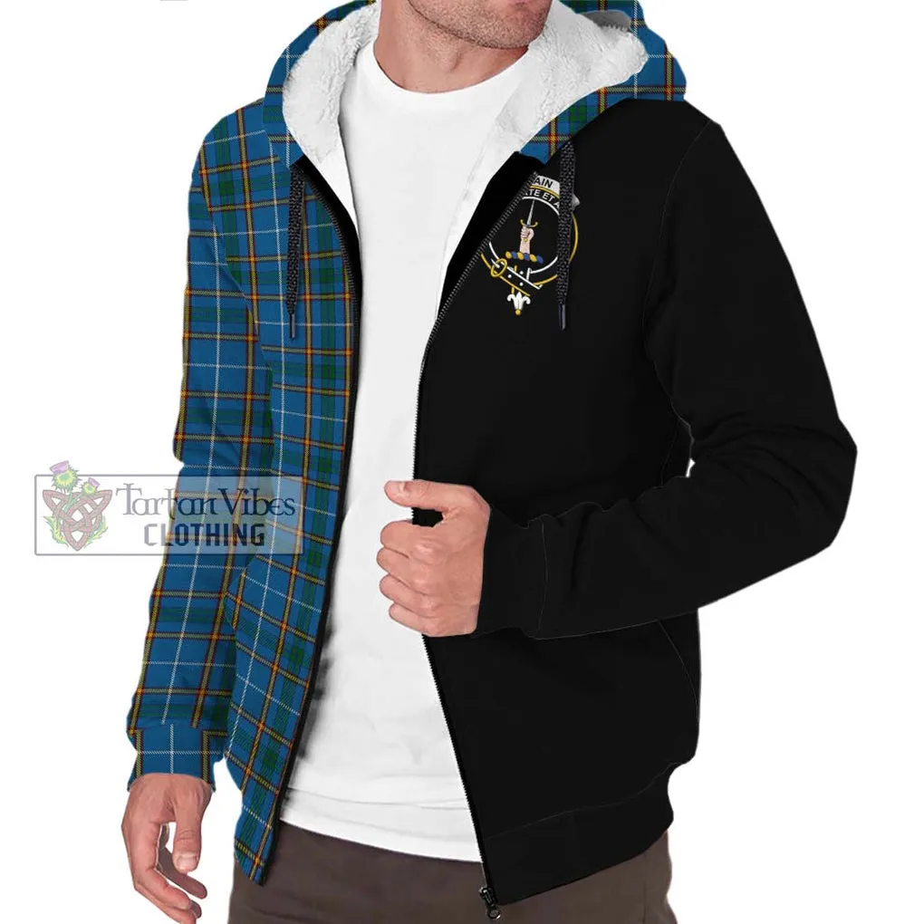 Bain Tartan Sherpa Hoodie with Family Crest and Half Of Me Style