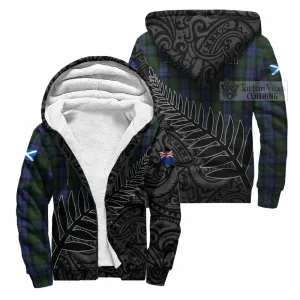 Baird Crest Tartan Sherpa Hoodie with New Zealand Silver Fern Half Style