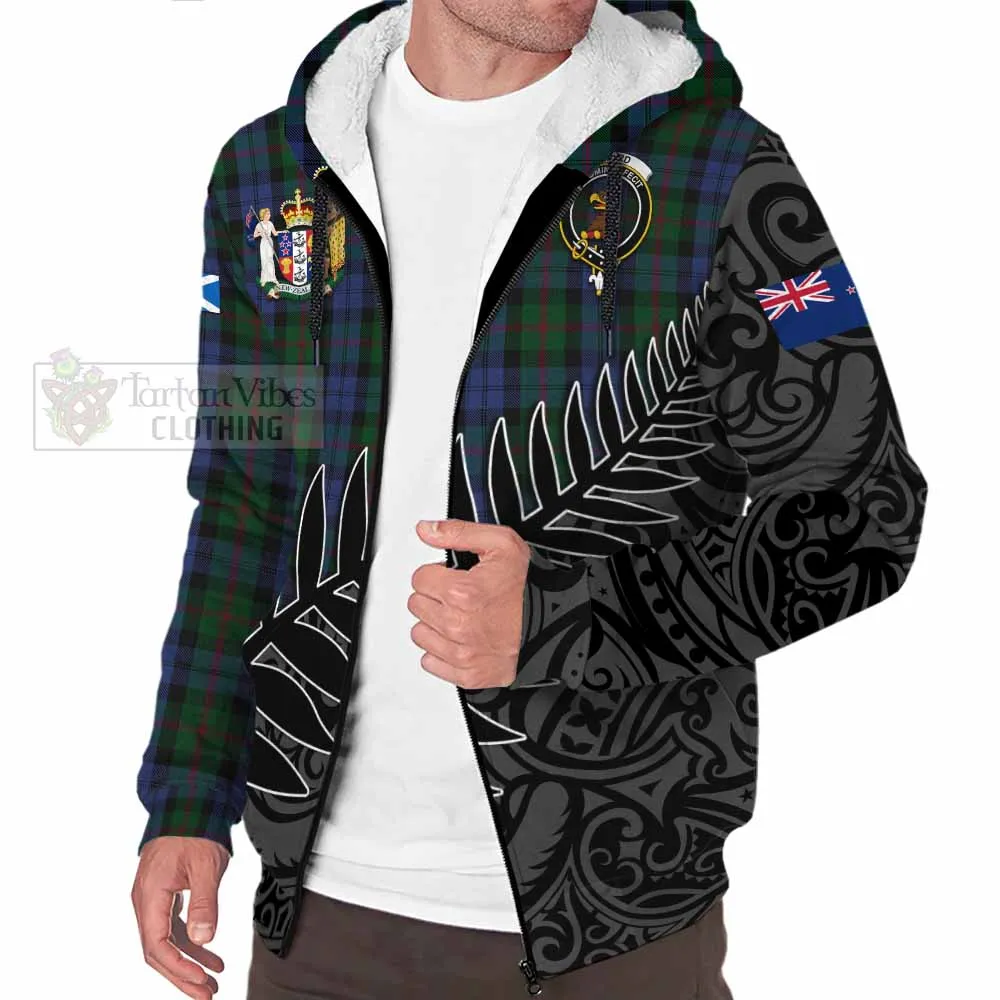 Baird Crest Tartan Sherpa Hoodie with New Zealand Silver Fern Half Style