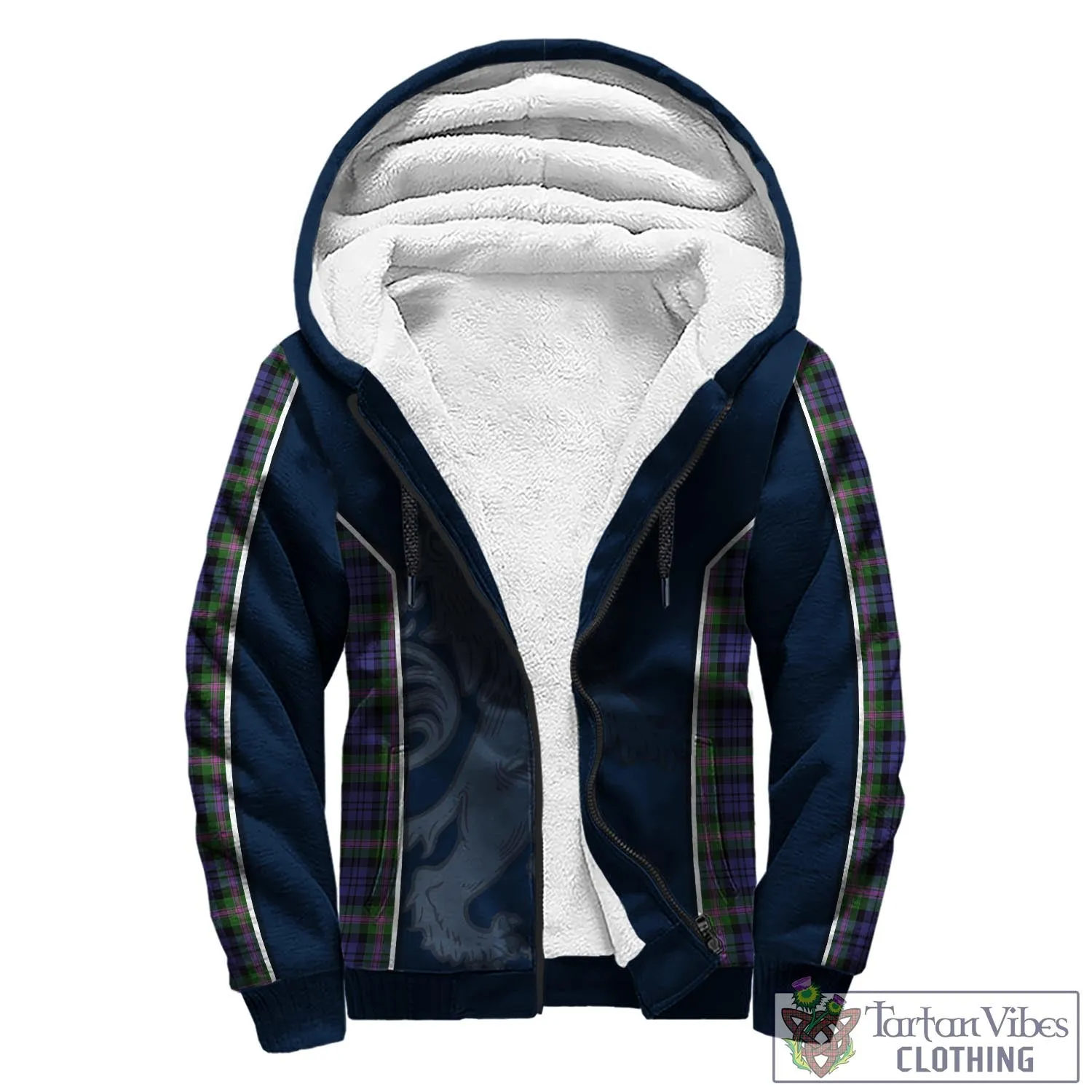 Baird Modern Tartan Sherpa Hoodie with Family Crest and Lion Rampant Vibes Sport Style