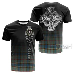 Balfour Blue Tartan Cotton T-shirt Featuring Alba Gu Brath Family Crest Celtic Inspired