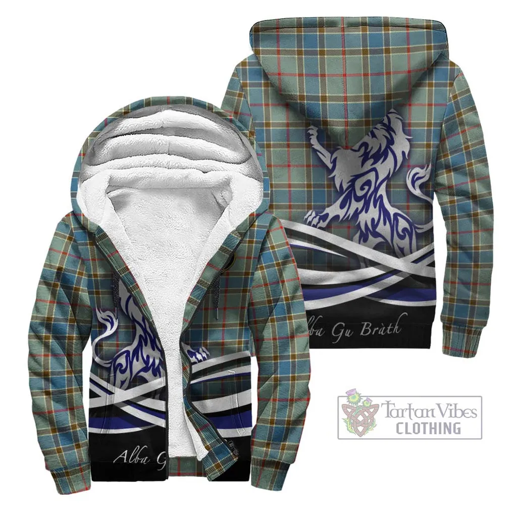 Balfour Blue Tartan Sherpa Hoodie with Alba Gu Brath Regal Lion Emblem