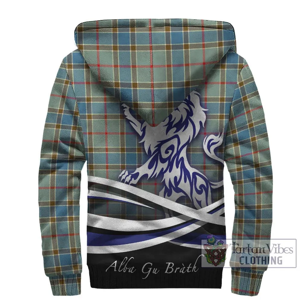 Balfour Blue Tartan Sherpa Hoodie with Alba Gu Brath Regal Lion Emblem