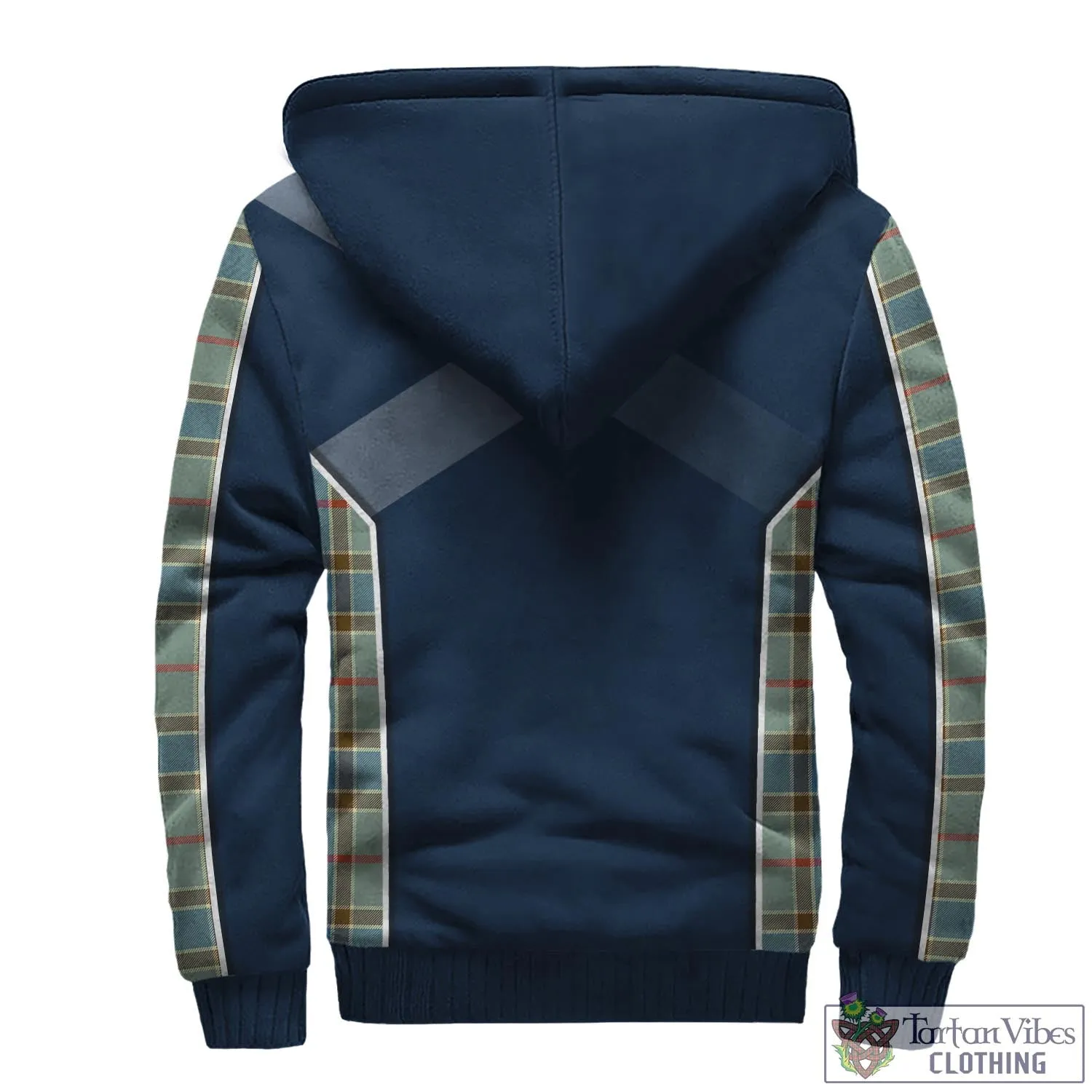 Balfour Blue Tartan Sherpa Hoodie with Family Crest and Lion Rampant Vibes Sport Style