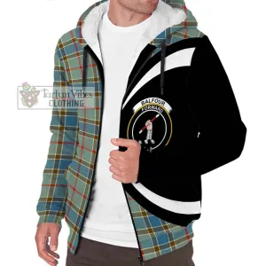 Balfour Blue Tartan Sherpa Hoodie with Family Crest Circle Style