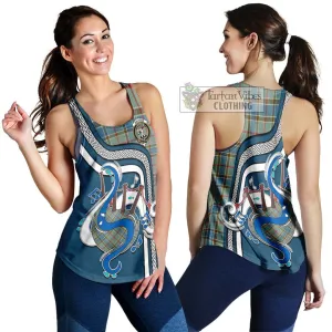 Balfour Blue Tartan Women's Racerback Tanks with Epic Bagpipe Style