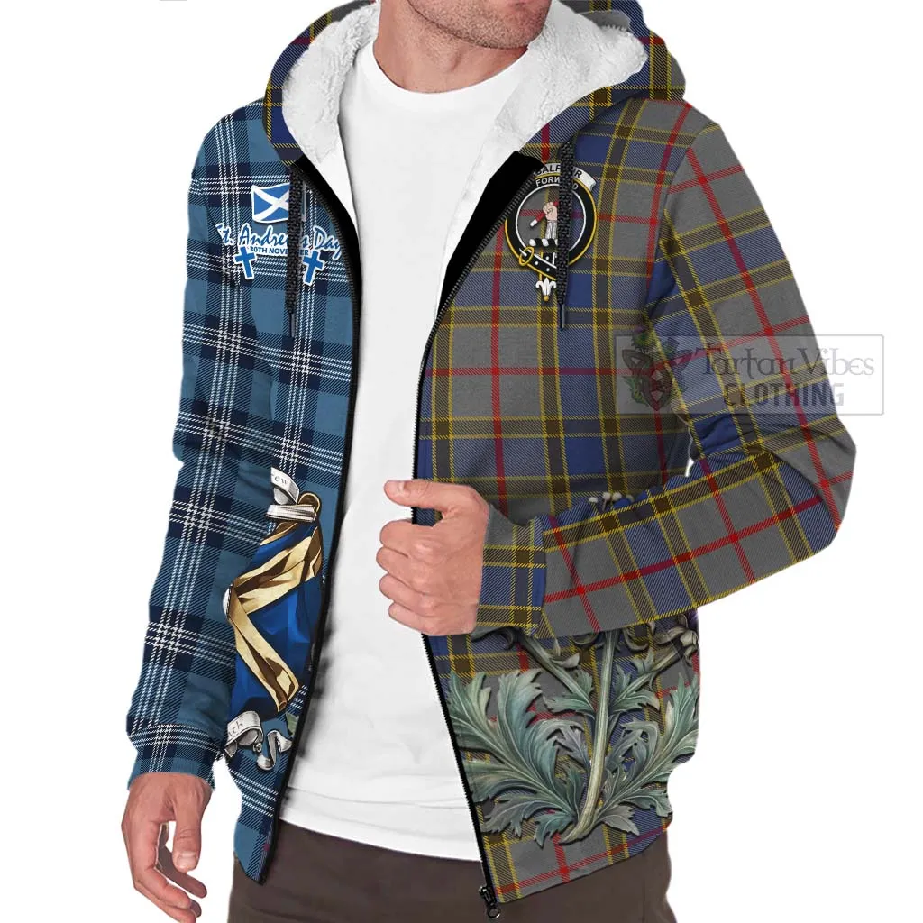 Balfour Tartan Sherpa Hoodie Happy St. Andrew's Day Half Tartan Style