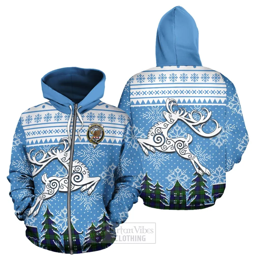 Bannatyne Clan Christmas Hoodie Celtic Reindeer Style