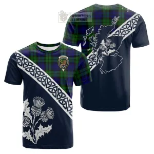 Bannatyne Tartan Cotton T-shirt Featuring Thistle and Scotland Map