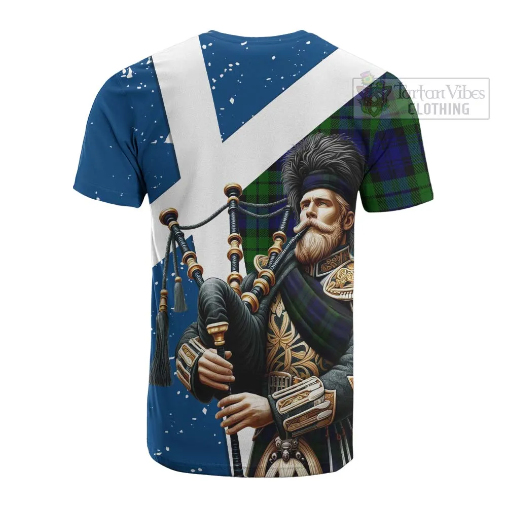 Bannatyne Tartan Cotton T-shirt with Family Crest Scottish Bagpiper Vibes