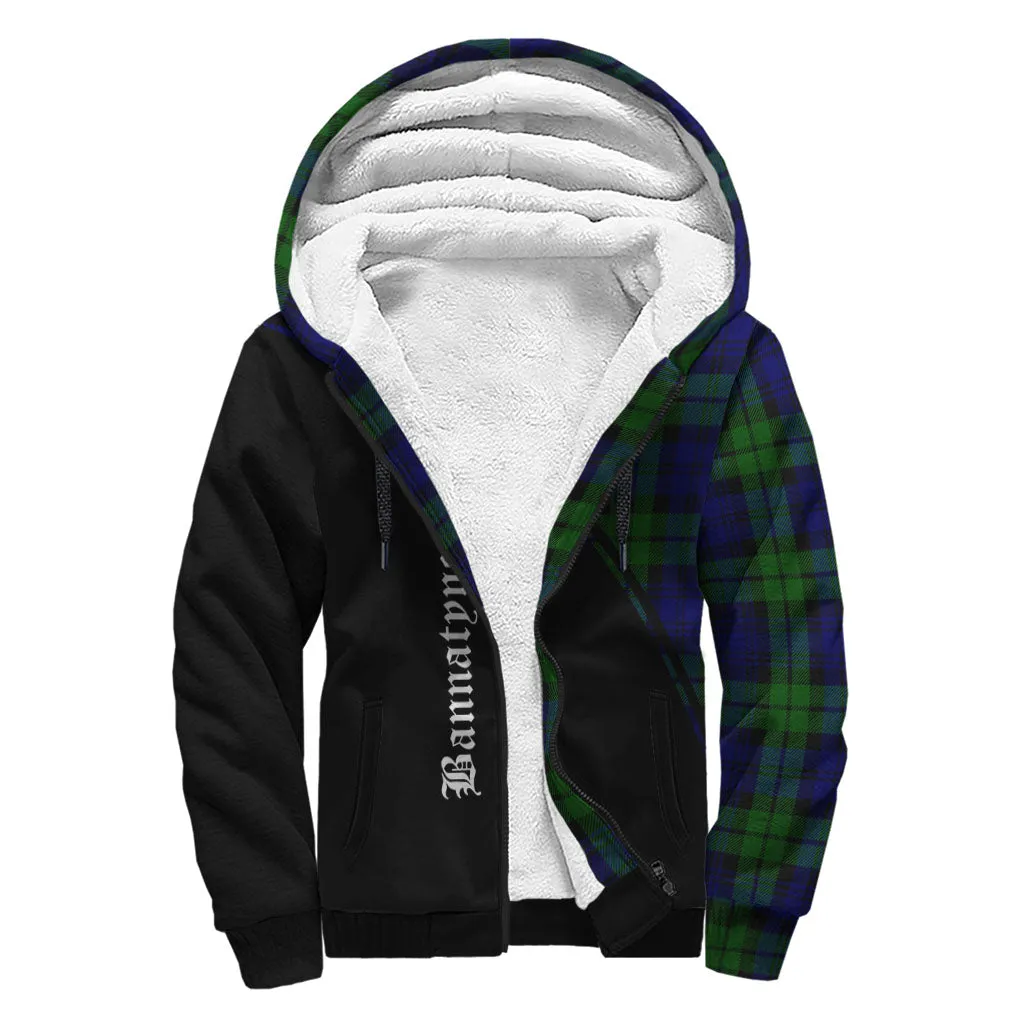 Bannatyne Tartan Sherpa Hoodie with Family Crest Curve Style