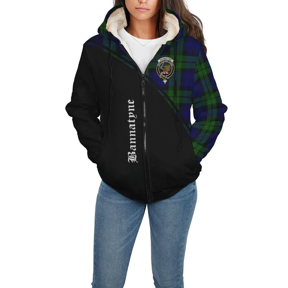 Bannatyne Tartan Sherpa Hoodie with Family Crest Curve Style