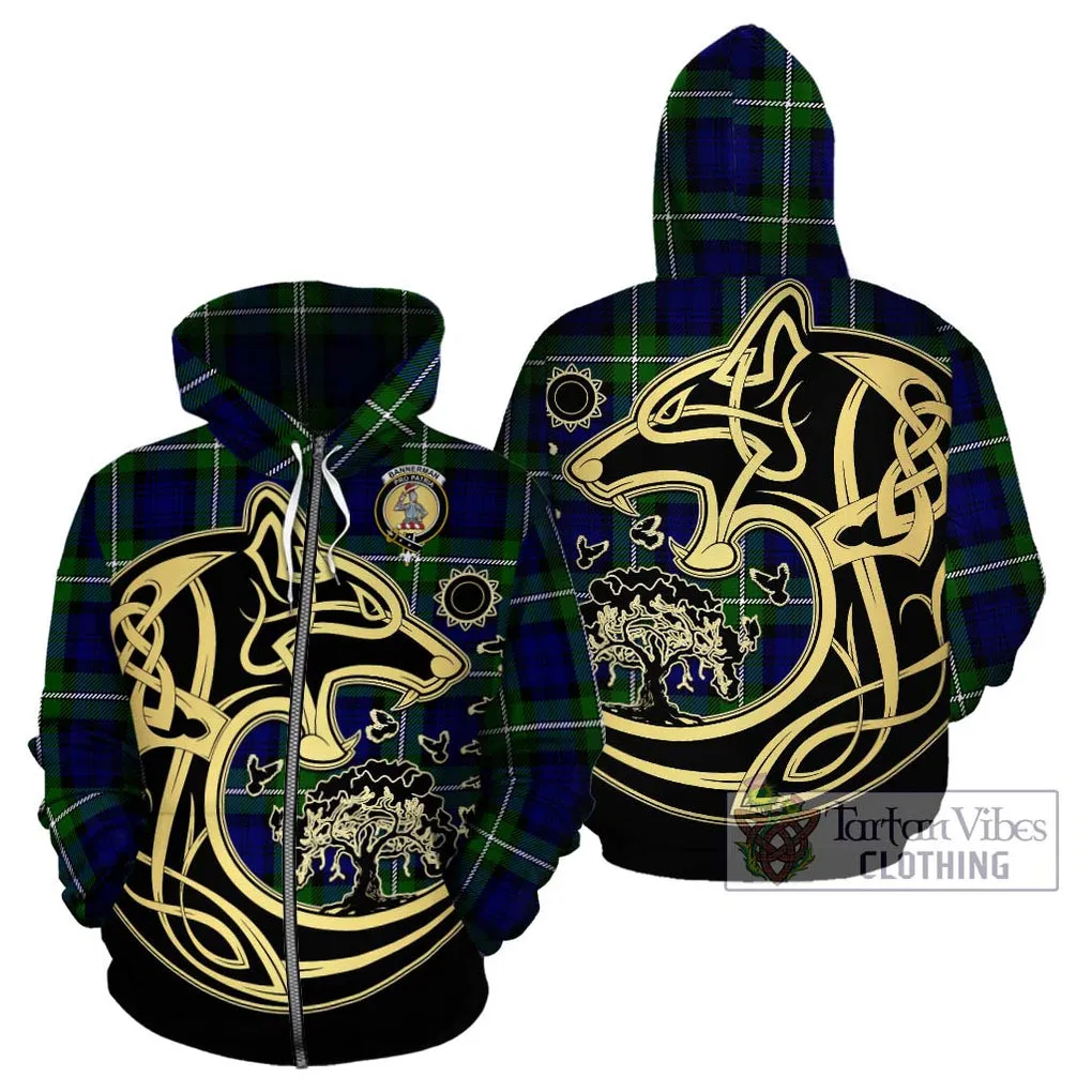 Bannerman Tartan Hoodie with Family Crest Celtic Wolf Style