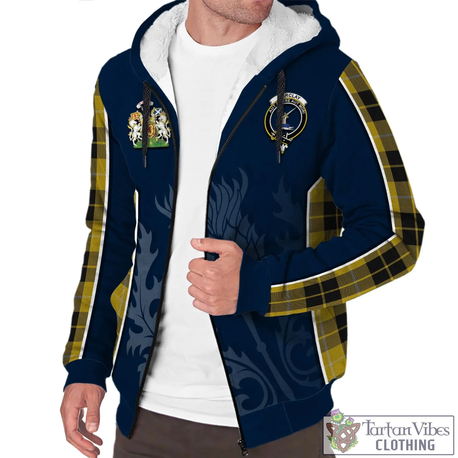 Barclay Dress Tartan Sherpa Hoodie with Family Crest and Scottish Thistle Vibes Sport Style