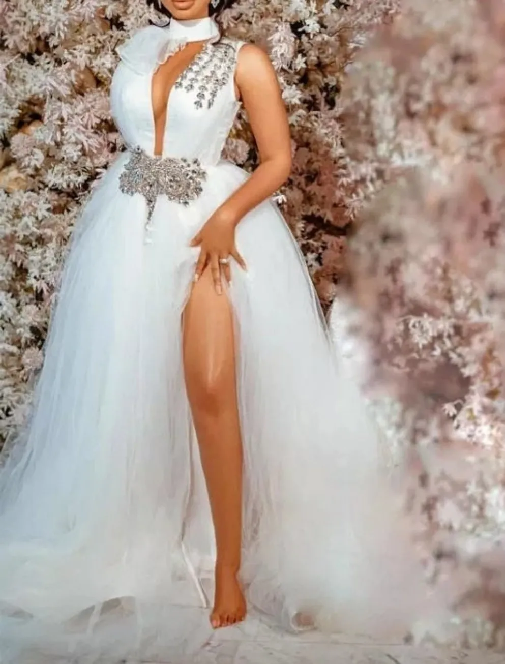 Beaded Ball Wedding Formal Dress with Elegant High Slit