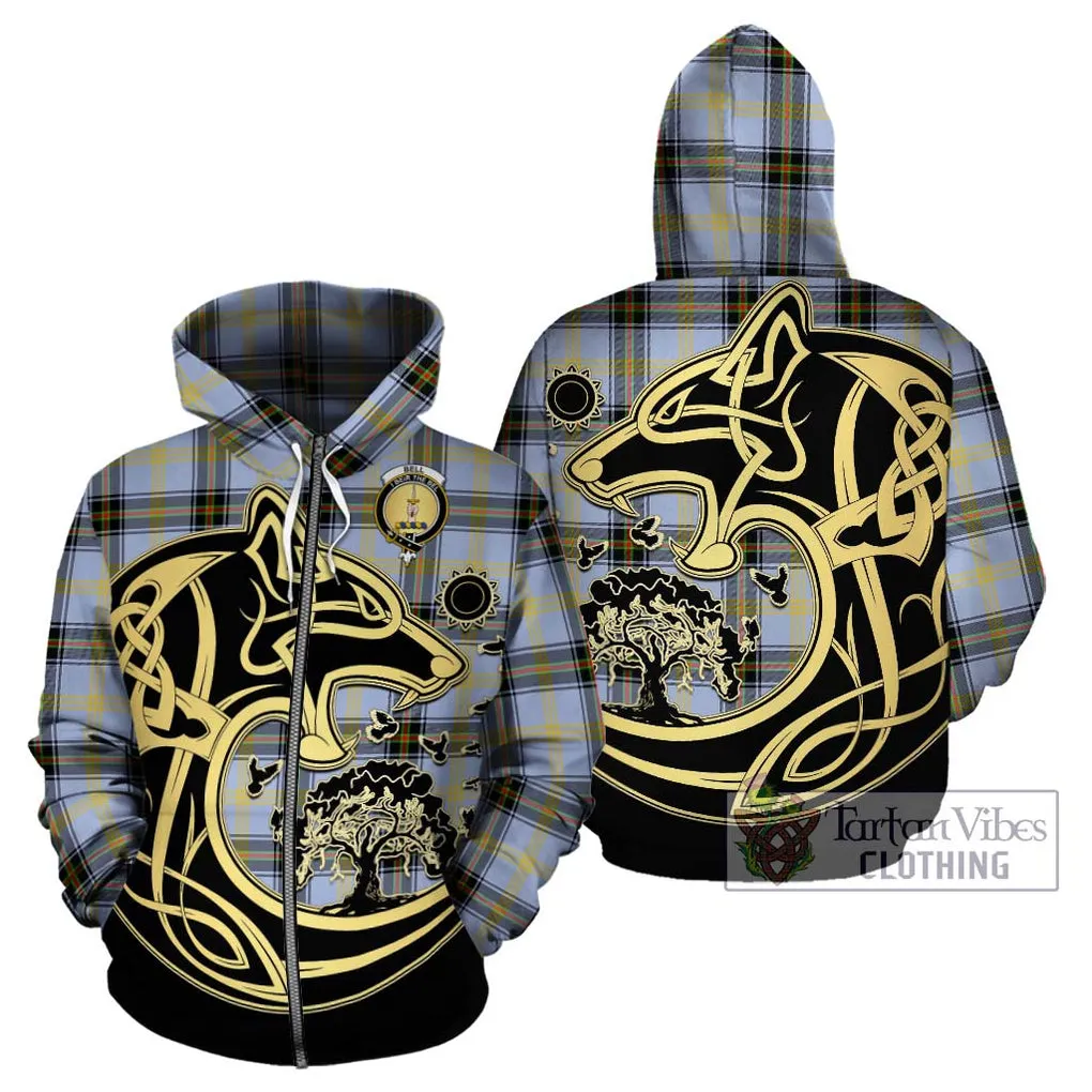 Bell Tartan Hoodie with Family Crest Celtic Wolf Style