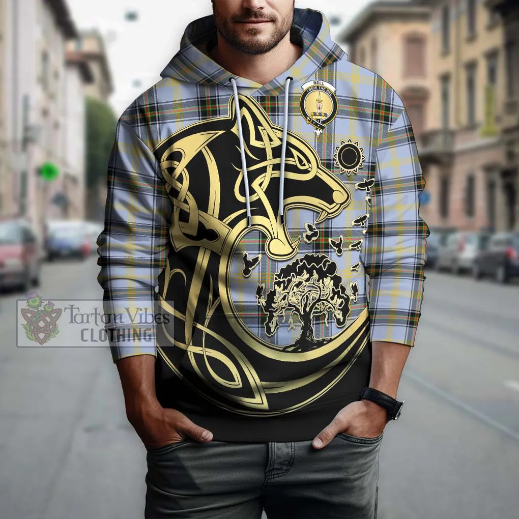 Bell Tartan Hoodie with Family Crest Celtic Wolf Style