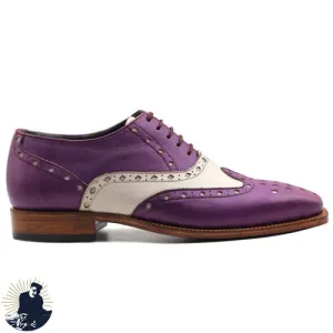 Bespoke Handmade Genuine Purple And White Pure Leather Brogue Wingtip Oxford Lace up Formal Shoes